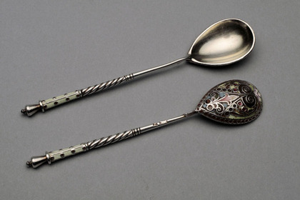 Russian Silver Enamel Teaspoons (Pair)